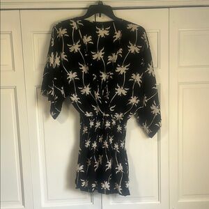 Olivaceous Black & White Palm Tree Wrap Dress